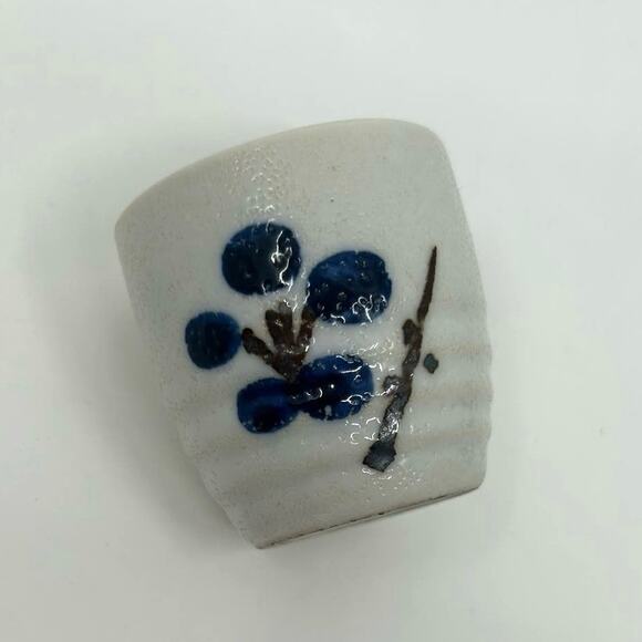 Vintage Tea Cup Shot Sz Mini Japanese Handmade Ceramic Printed Cream/Blue/Brown - Picture 1 of 5